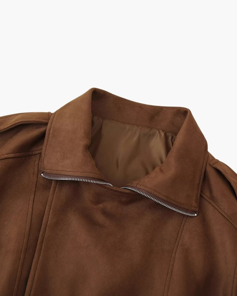 Women's Suede-Look Drape Jacket with Lapel Collar