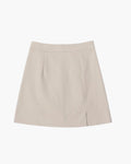 Women's Tailored Straight Mini Skirt with Side Slit - Beige