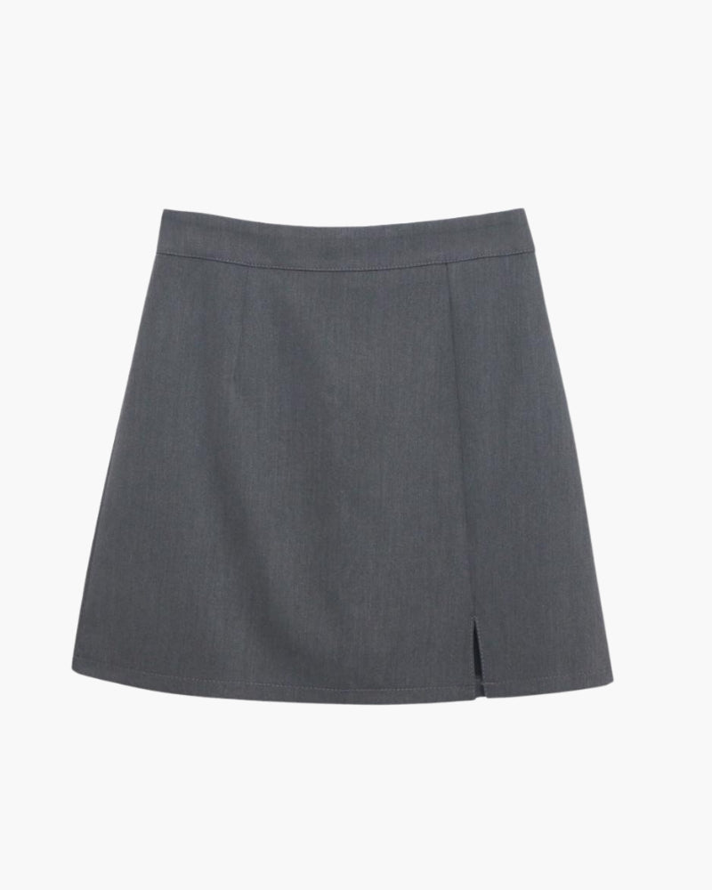 Women's Tailored Straight Mini Skirt with Side Slit - Gray