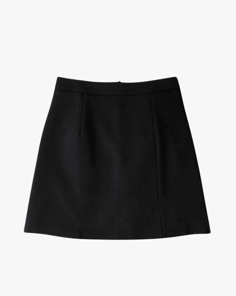 Women's Tailored Straight Mini Skirt with Side Slit - Black