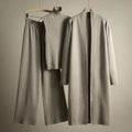 Women's Three-Piece Knit Set with Long Cardigan and Wide Pants - Gray