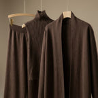 Women's Three-Piece Knit Set with Long Cardigan and Wide Pants