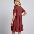 Women's Tiered Babydoll Mini Dress with V-Neck and Short Sleeves