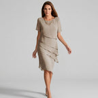 Women's Tiered Layer Midi Dress with Short Sleeves