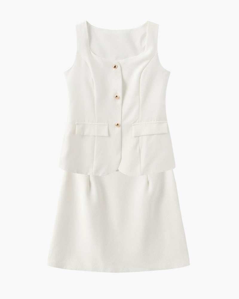 Women's Two-Piece Set with Sleeveless Blazer Top and Shorts