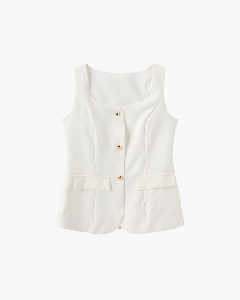 Women's Two-Piece Set with Sleeveless Blazer Top and Shorts