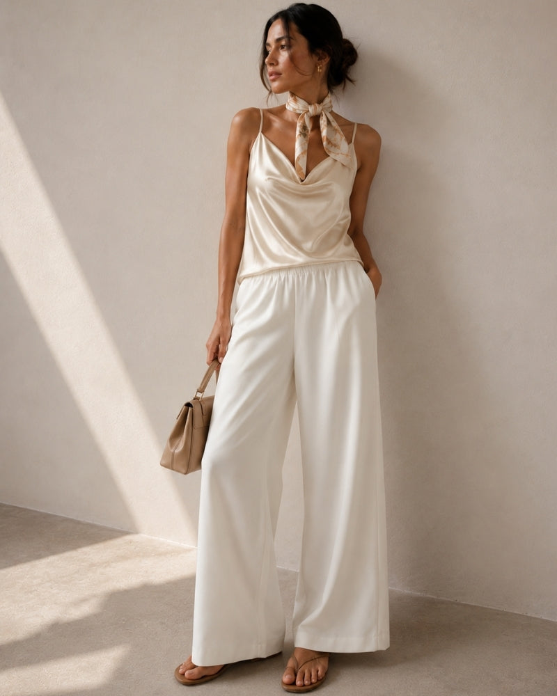 Women's Wide Leg Fluid Trousers with High Waist