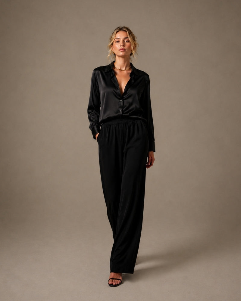 Women's Wide Leg Fluid Trousers with High Waist
