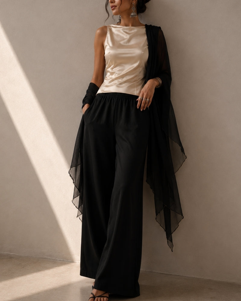 Women's Wide Leg Fluid Trousers with High Waist