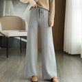 Women's Wide Leg Knit Pants with Drawstring Waist - Slate Gray