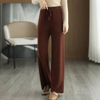 Women's Wide Leg Knit Pants with Drawstring Waist