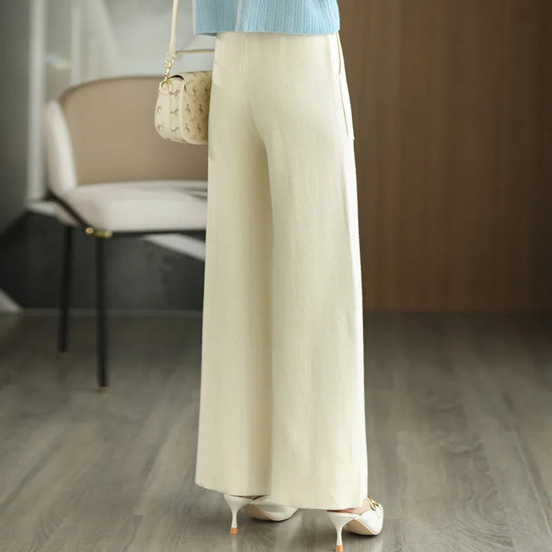 Women's Wide Leg Knit Pants with Drawstring Waist