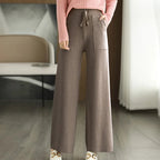 Women's Wide Leg Knit Pants with Drawstring Waist