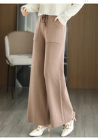 Women's Wide Leg Knit Pants with Drawstring Waist