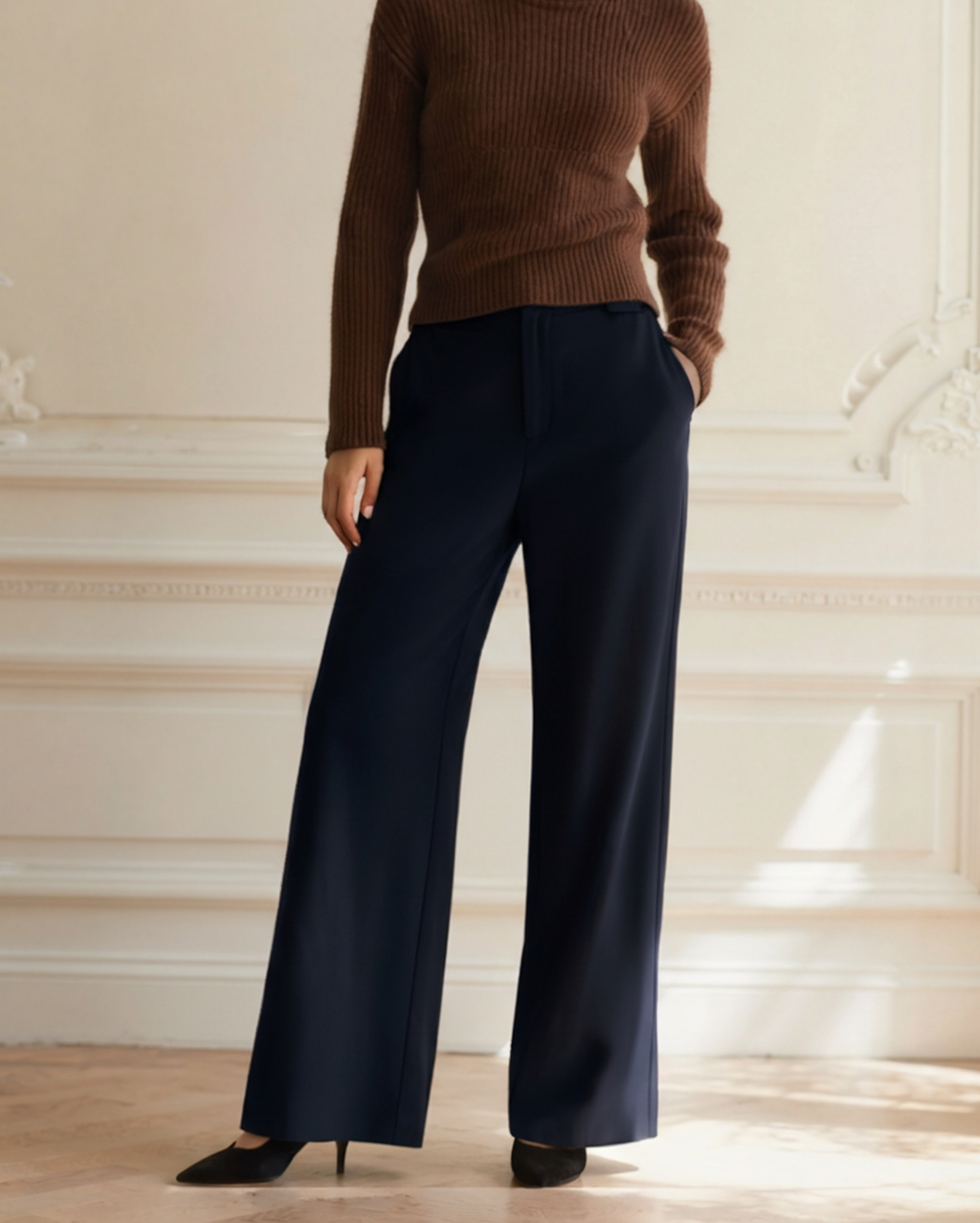 Women's Wide Leg Tailored Trousers with High Waist