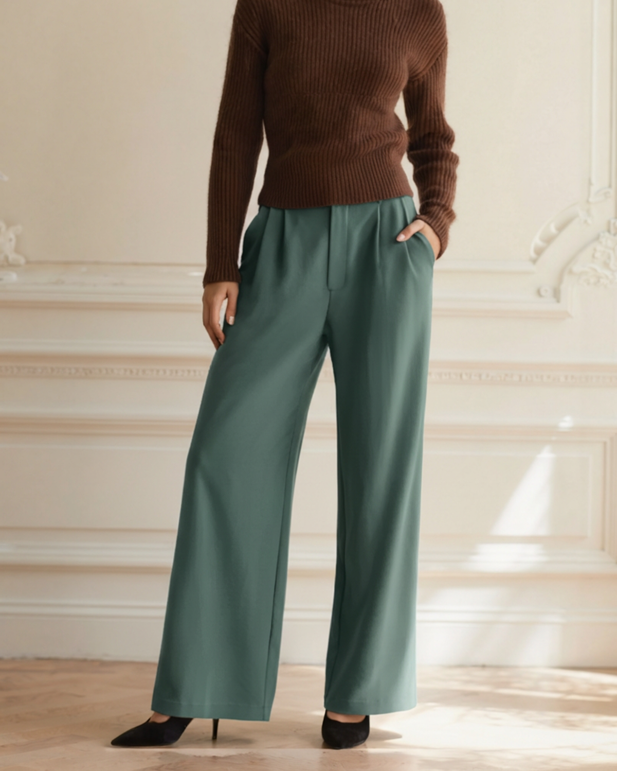 Women's Wide Leg Tailored Trousers with High Waist